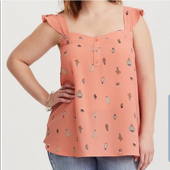 torrid Tops - Torrid coral cactus ruffle tank top 1